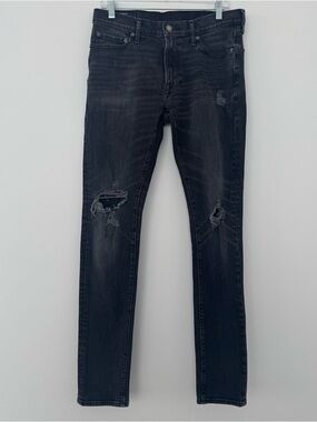Abercrombie & Fitch Felix Super Skinny Jeans Mens 32x34 Black Ripped Distressed